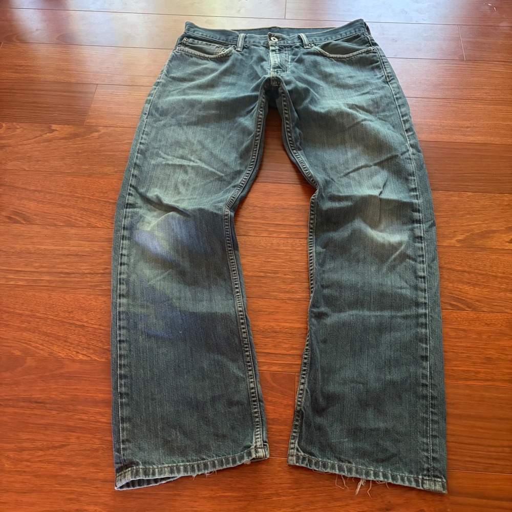 Leather Tab Levis 514 Straight Bootcut Jeans Mens 34x32 Medium Wash Blue Denim